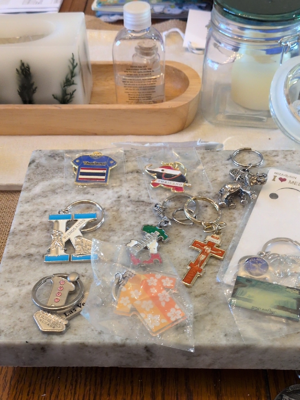 Assorted Enamel & Metal Keychain Lot - Orange, Blue, Red, Silver